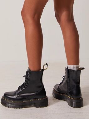Dr. Martens Jadon Platform Smooth Polished Leather Boots In Black US 4M